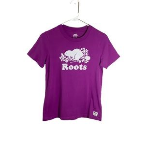 Canada Roots Maple Leaf Beaver Cotton Purple T-Shirt Size XS